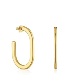 Pendientes de aro largos con baño de oro 18 kt sobre plata Line^TOUS Outlet