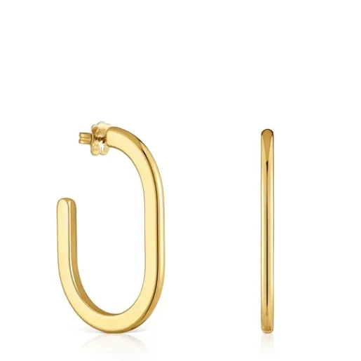 Pendientes de aro largos con baño de oro 18 kt sobre plata Line^TOUS Outlet