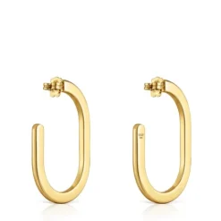Pendientes de aro largos con baño de oro 18 kt sobre plata Line^TOUS Outlet
