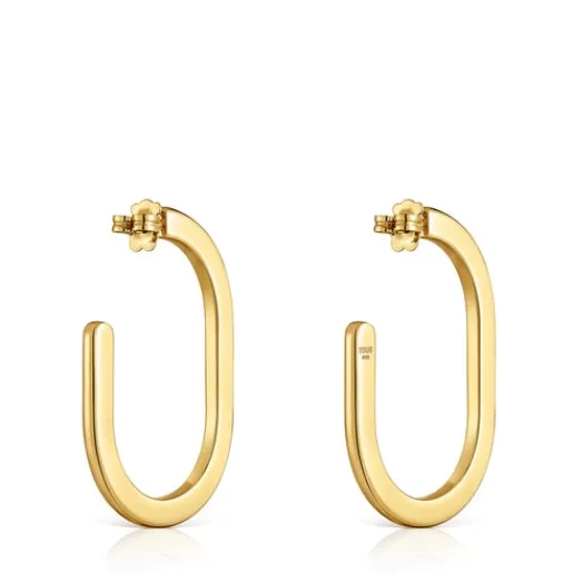 Pendientes de aro largos con baño de oro 18 kt sobre plata Line^TOUS Outlet