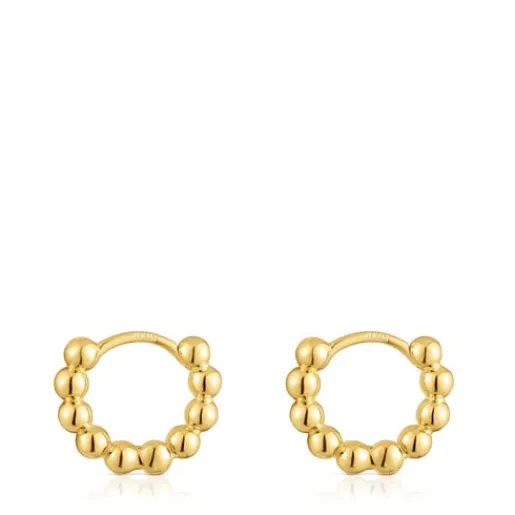 Pendientes de aro pequeños con detalles con baño de oro de 18 kt sobre plata 10 mm Gloss^TOUS Sale