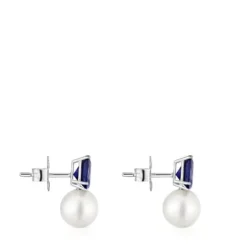 Pendientes de oro blanco, iolita y perla cultivada Ivette^TOUS Best