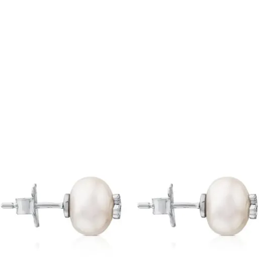 Pendientes de oro con diamantes y perlas cultivadas Puppies^TOUS Clearance