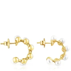 Pendientes dobles con baño de oro 18 kt sobre plata y perlas cultivadas Gloss^TOUS Discount