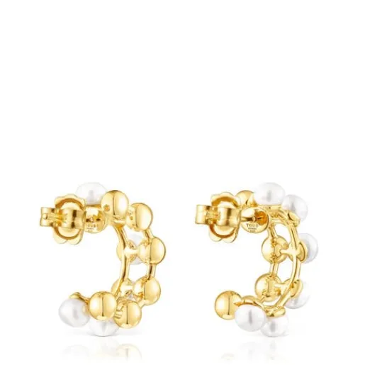 Pendientes dobles con baño de oro 18 kt sobre plata y perlas cultivadas Gloss^TOUS Discount
