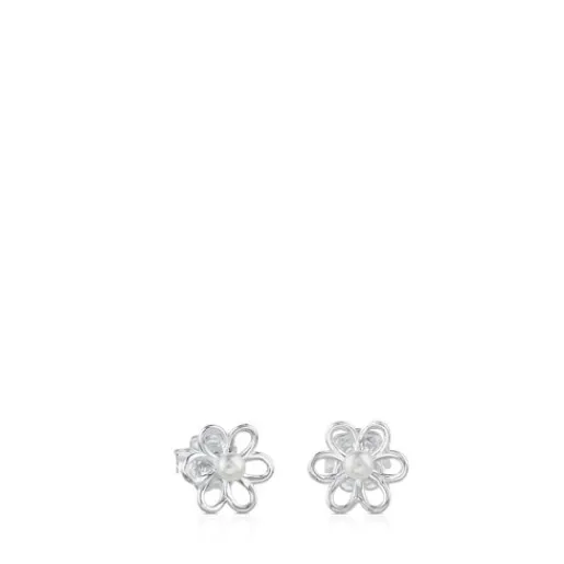Pendientes flor de plata y perlas cultivadas Maggie^TOUS