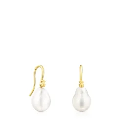 Pendientes gota con baño de oro 18 kt sobre plata y perla Gloss^TOUS Outlet