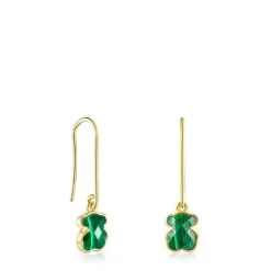 Pendientes largos con baño de oro 18 kt sobre plata y malaquita Icon Color^TOUS Hot