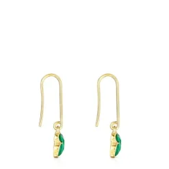 Pendientes largos con baño de oro 18 kt sobre plata y malaquita Icon Color^TOUS Hot