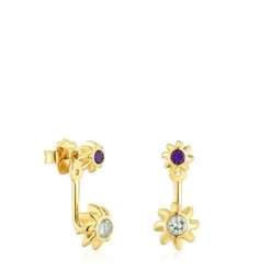 Pendientes largos dobles con baño de oro de 18 kt sobre plata y gemas Galia^TOUS Hot