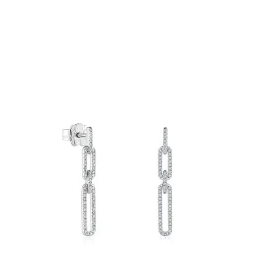 Pendientes largos ovales de oro blanco con diamantes Les Classiques^TOUS New