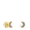 Pendientes luna con baño de oro 18 kt sobre plata, diamantes y perla Nocturne^TOUS New