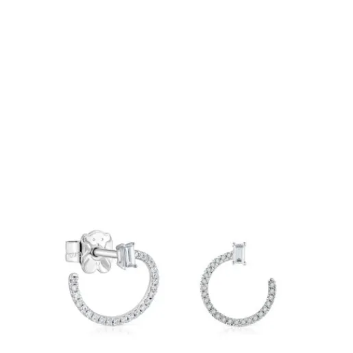 Pendientes medio aro cortos de oro blanco con diamantes Les Classiques^TOUS Hot