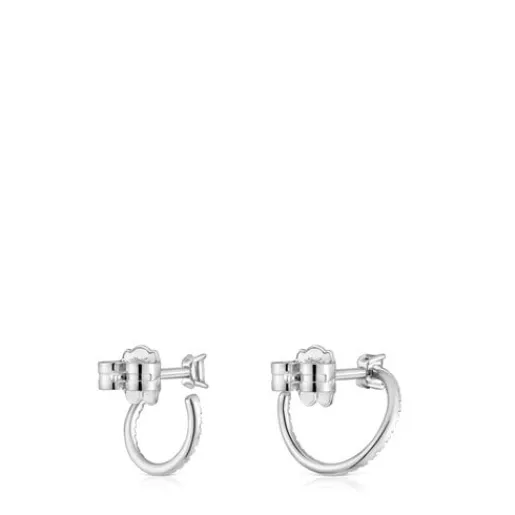 Pendientes medio aro cortos de oro blanco con diamantes Les Classiques^TOUS Hot