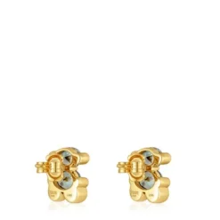 Pendientes motivo oso con baño de oro 18 kt sobre plata y espinela verde creada en laboratorio 13 mm Color Bear LGG^TOUS