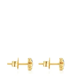 Pendientes oso con baño de oro 18 kt sobre plata y ónix 6 mm Icon Color^TOUS Sale