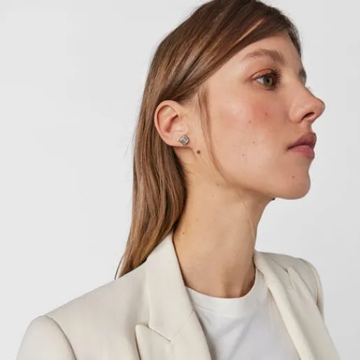 Pendientes pequeños con baño de oro 18 kt sobre plata y diamantes Nenufar^TOUS Clearance