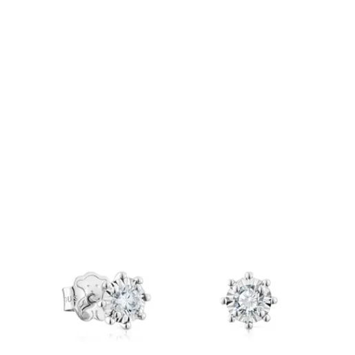 Pendientes pequeños de oro blanco y diamantes 0,20 ct Les Classiques^TOUS