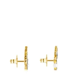 Pendientes trepadores con baño de oro 18 kt sobre plata, diamantes y perla Nocturne^TOUS Discount