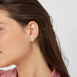 Pendientes trepadores con baño de oro 18 kt sobre plata, diamantes y perla Nocturne^TOUS Discount