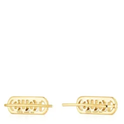 Pendientes trepadores con baño de oro 18 kt sobre plata y diamantes Logo^TOUS New