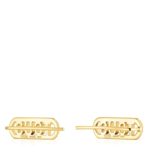 Pendientes trepadores con baño de oro 18 kt sobre plata y diamantes Logo^TOUS New