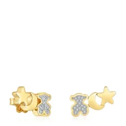 Pendientes trepadores con baño de oro 18 kt sobre plata y diamantes 1950^TOUS Clearance