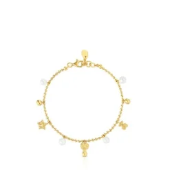 Pulsera cadena con baño de oro de 18 kt sobre plata, perlas cultivadas y motivos Grain^TOUS Sale
