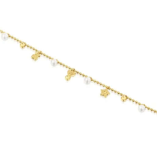 Pulsera cadena con baño de oro de 18 kt sobre plata, perlas cultivadas y motivos Grain^TOUS Sale