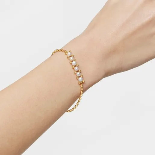 Pulsera cadena con baño de oro de 18 kt sobre plata y perlas cultivadas Gloss^TOUS Discount