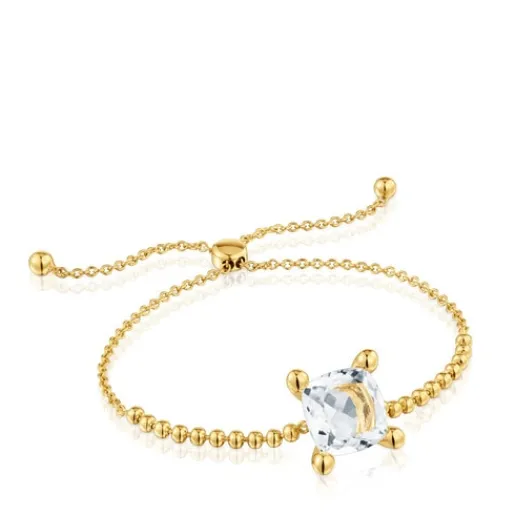Pulsera cadena con detalles en baño de oro 18 kt sobre plata y cuarzo cristal de roca Color White^TOUS Online