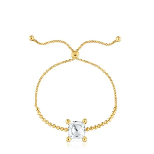 Pulsera cadena con detalles en baño de oro 18 kt sobre plata y cuarzo cristal de roca Color White^TOUS Online