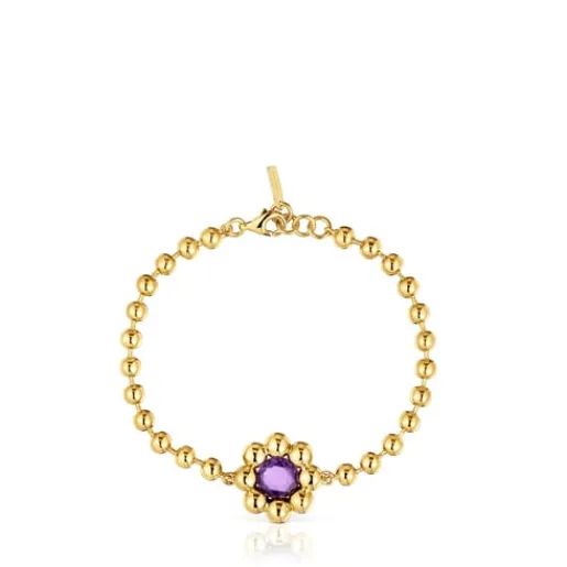 Pulsera cadena flor con baño de oro 18 kt sobre plata y amatista Sugar Party^TOUS Online