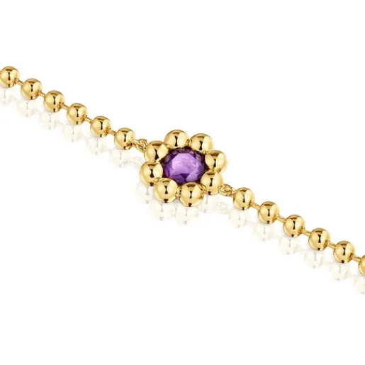 Pulsera cadena flor con baño de oro 18 kt sobre plata y amatista Sugar Party^TOUS Online