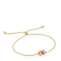 Pulsera cadena motivo oso con baño de oro 18 kt sobre plata y zafiro lila creado en laboratorio 8 mm Color Bear LGG^TOUS