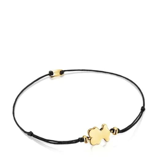 Pulsera con baño de oro 18 kt sobre plata y nylon negro con motivo oso Sweet Dolls^TOUS New