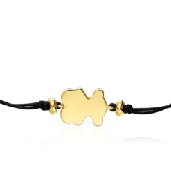 Pulsera con baño de oro 18 kt sobre plata y nylon negro con motivo oso Sweet Dolls^TOUS New