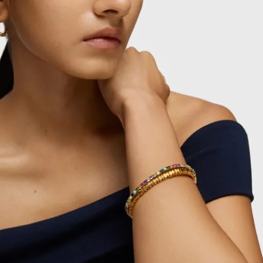 Pulsera con baño de oro 18 kt sobre plata y gemas Straight Color^TOUS Sale
