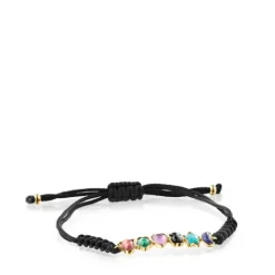 Pulsera con baño de oro 18 kt sobre plata y gemas y cordón negro Glory^TOUS Discount
