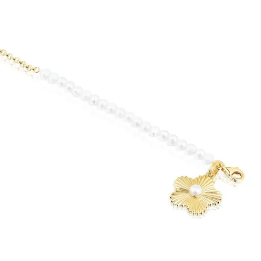 Pulsera con baño de oro 18 kt sobre plata y flor con perlas cultivadas Iris Motif^TOUS Clearance