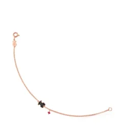 Pulsera con baño de oro rosa 18 kt sobre plata, espinela y rubí tratado motivo oso Motif^TOUS Clearance