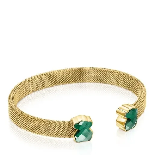 Pulsera de acero IP dorado y malaquita Mesh Color^TOUS Clearance