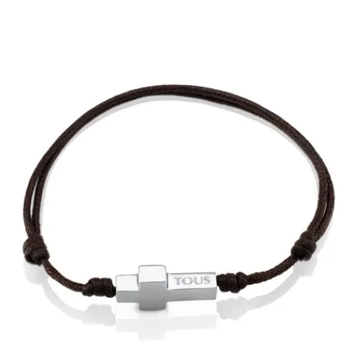 Pulsera de acero y cordón marrón Cruz^TOUS Sale