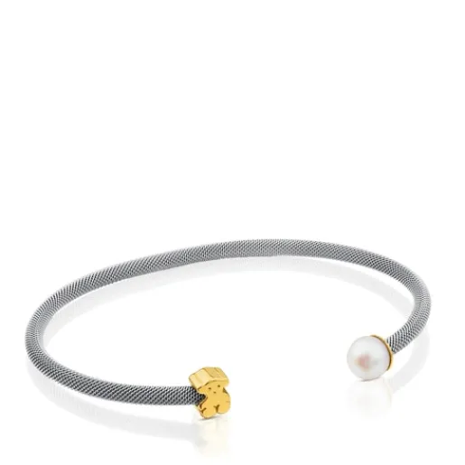 Pulsera de acero y oro con perla cultivada motivo oso Icon Mesh^TOUS Best