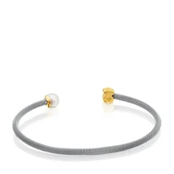 Pulsera de acero y oro con perla cultivada motivo oso Icon Mesh^TOUS Best