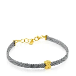 Pulsera de acero y oro motivo oso 0,6cm Icon Mesh^TOUS