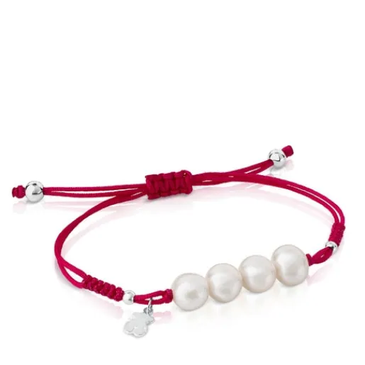 Pulsera de cordón fucsia, plata y perlas Pearls^TOUS