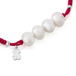 Pulsera de cordón fucsia, plata y perlas Pearls^TOUS