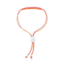 Pulsera de cordón fucsia y naranja con oso de plata Bold Bear^TOUS Discount