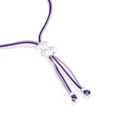 Pulsera de cordón lila y malva con oso de plata Bold Bear^TOUS New